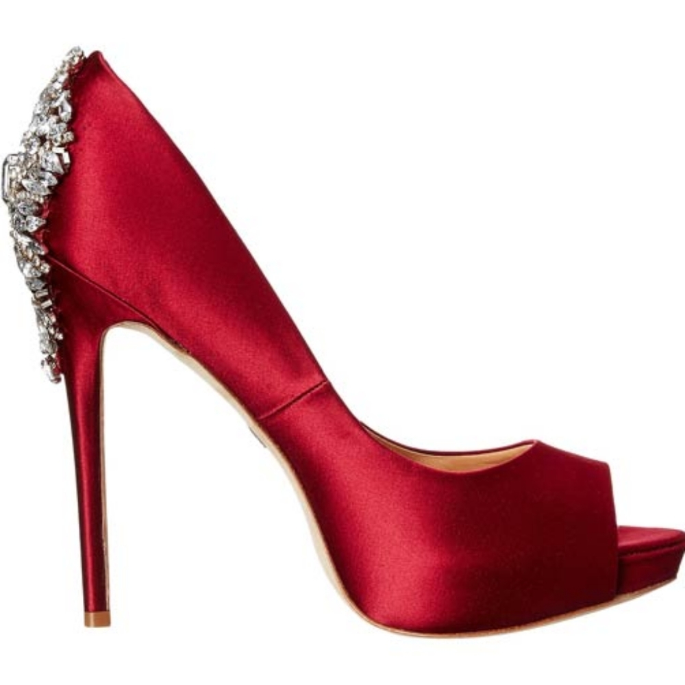 Badgley Mischka satin heels.Red.6